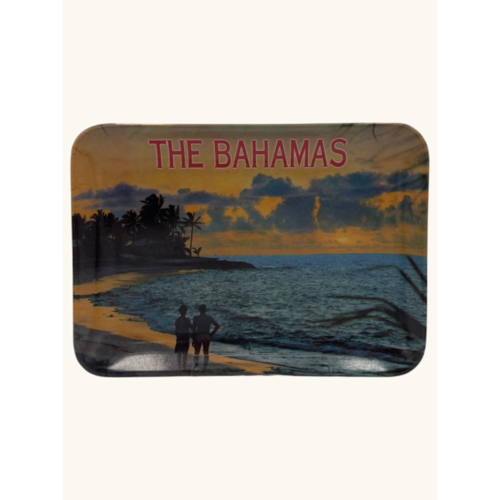 Vintage The Bahamas Souvenir Trinket Tray Sunset Beach Scene Nassau Merchants